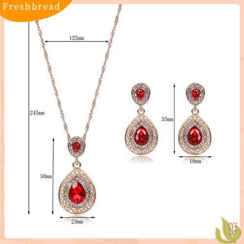 Terlaris Women's Luxury Rhinestone Oval Charm Necklace + Drop Dangle Earrings Jewelry Set