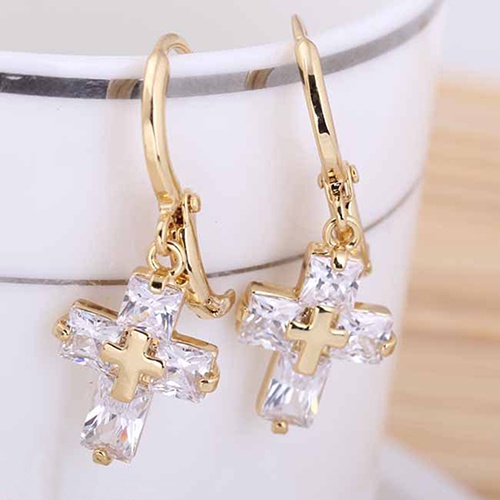 Hu Hu Hu Hu Hu Alat Bantu Pasang Kacamata♡ Anting Bulat Gantung Desain Salib Hias Cubic Zirconia Gaya Mewah Untuk Wanita