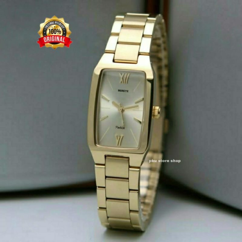 fashion wanita jam tangan anti air mirete original jam tangan kasual wanita terlaris tahan air free batrai cadangan jam cewek besi warna hitam/silver /hitam gold/gold Jam tangan sporty wanita water resistant jam tangan wanita tantai stainlis stel  mirete