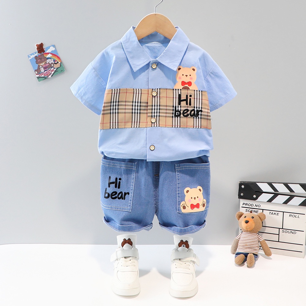 Setelan Anak Baju Kemeja set Celana Jeans Anak Laki Laki Korean Style Import