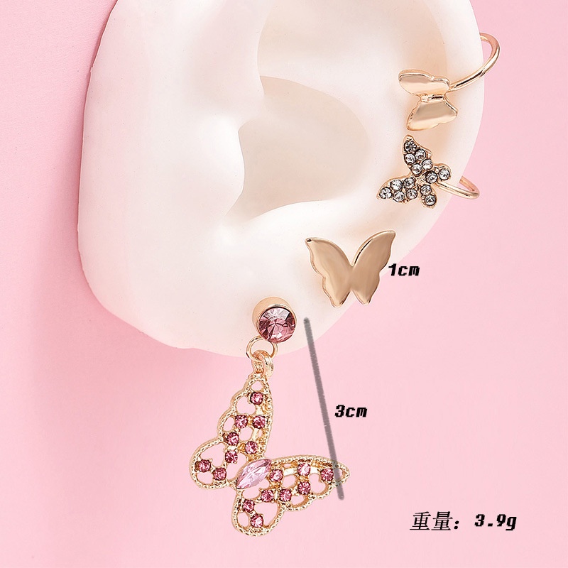 Women's Multi-hole Earrings Combination Butterfly Full Diamond Set Popular Fashion New Sweet Heart Jewelry