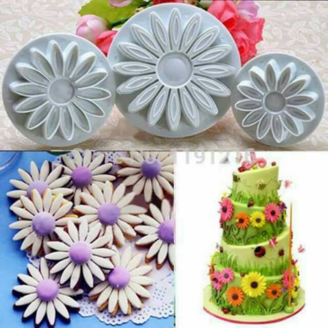 Cetakan Fondan Cutter Kue Kering plunger Bunga Matahari Sunflower isi 3