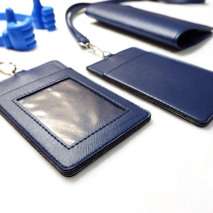 

Spesial Custom Print Id Card Name Tag Holder Kulit Warna Navy Bergaransi