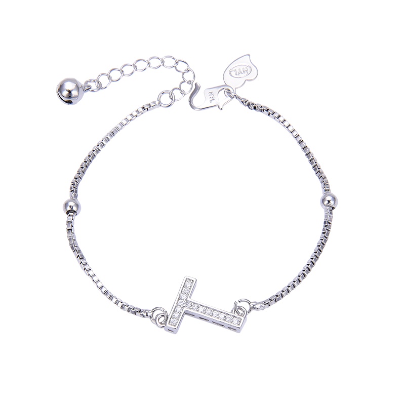 gelang titanium huruf wanita nama murah korea fashion abjad karat selamanya anti inisial couple rantai asli silver putih set pasangan air perempuan premium selamanya a sampai z 100b-5
