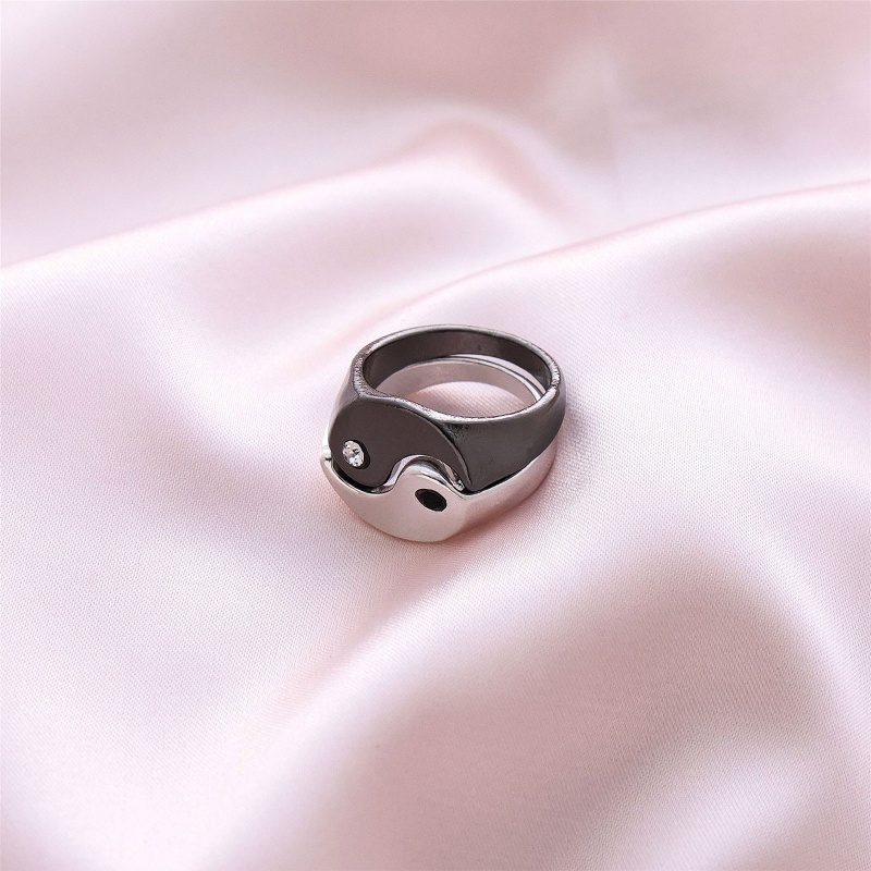 Siy 2pcs Cincin Susun Gaya Gothic Desain Yin Yang Untuk Pasangansahabat