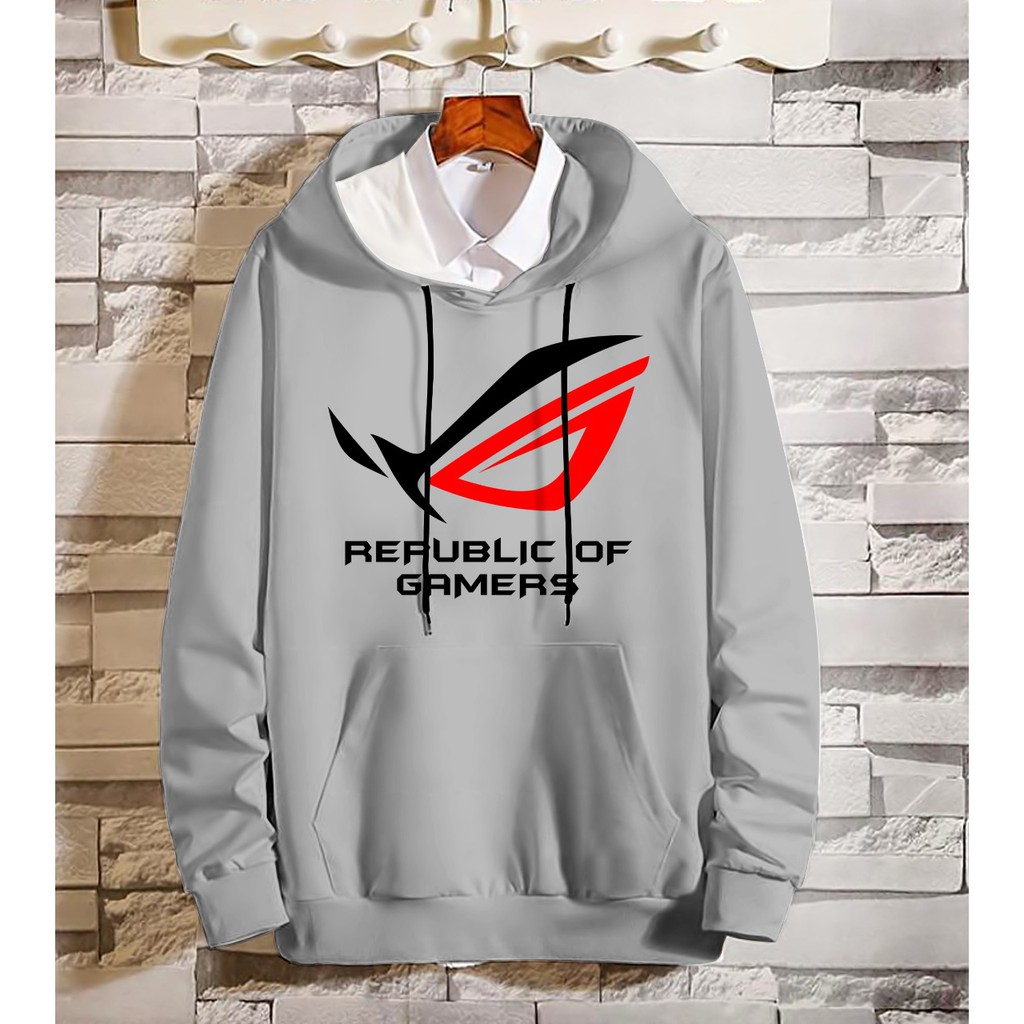 Bisa COD Hoodie Pria / Hodie Pria  / Jaket Pria ROG (Republic of Gamers) Bahan Fleece UK L-XL