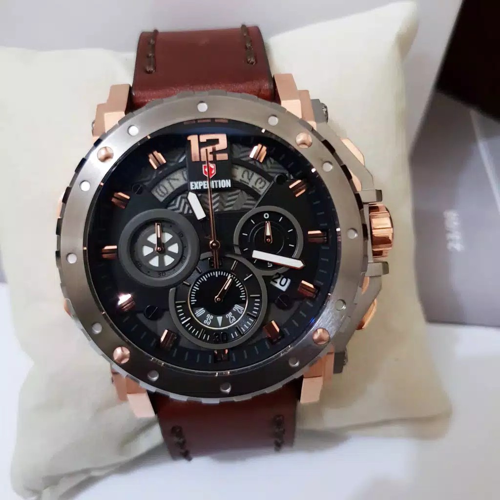 Original Expedition E 6402 pria tali kulit  coklat rose abu