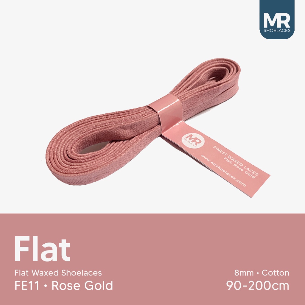 Original MR Shoelaces FE11 Rose Gold (Mawar Emas) - Tali Sepatu Lilin 8mm Gepeng Flat Pipih (Waxed Laces) 90cm 100cm 120cm 150cm 200cm - untuk Sneakers - Premium Shoelace Premium Shoelaces