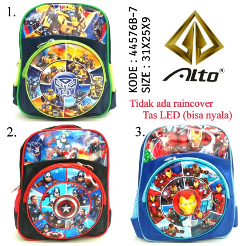 TAS RANSEL SEKOLAH ANAK LED COWOK PAUD MOTIF KARAKTER Transformer Avenger Ironman Alto 44576B-7