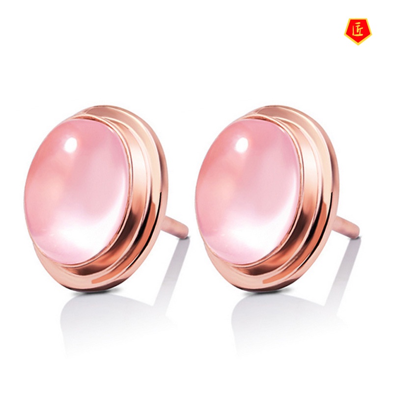 [Ready Stock]Fashion Natural Ross Quartz Pink Crystal Stud Earrings