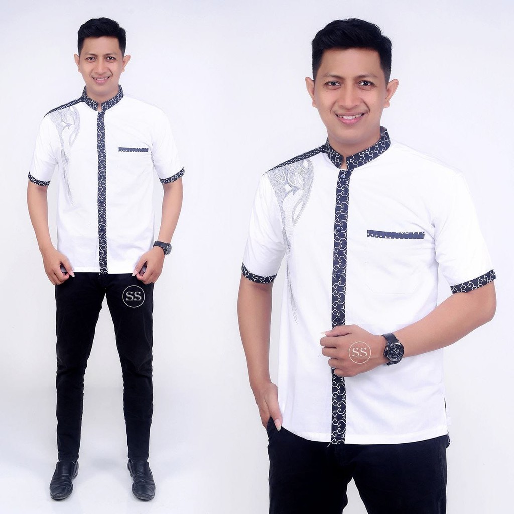 Baju koko bordir lengan pendek modern/Koko batik lengan pendek ,Baju koko pekalongan/Batik wulan