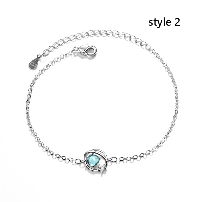 Gelang Tumpuk Bracelets Women Planet Key Blue Crystal Silver Color Bracelet Girls Fashion Jewelry