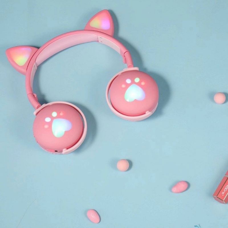 BK1 Cat Ear Headphone Wireless Bluetooth 5.0 / Headphone Gaming Telinga Kucing dengan Lampu LED