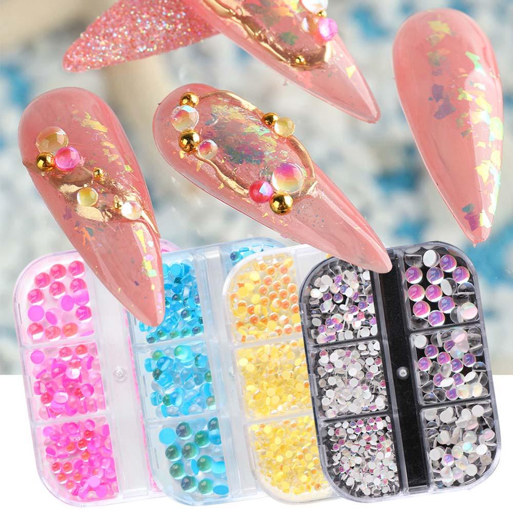 Mxbeauty Kuku Aurora Berlian Imitasi Symphony Bulat Manik-Manik Desain Manicure Dekorasi Ukuran Campur DIY Ornamen