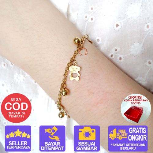 Lovelybutik - Gelang Tangan Wanita Titanium anti karat Gelang Tangan Bear Wanita Dewasa 18 Cm BONUS KOTAK PERHIASAN