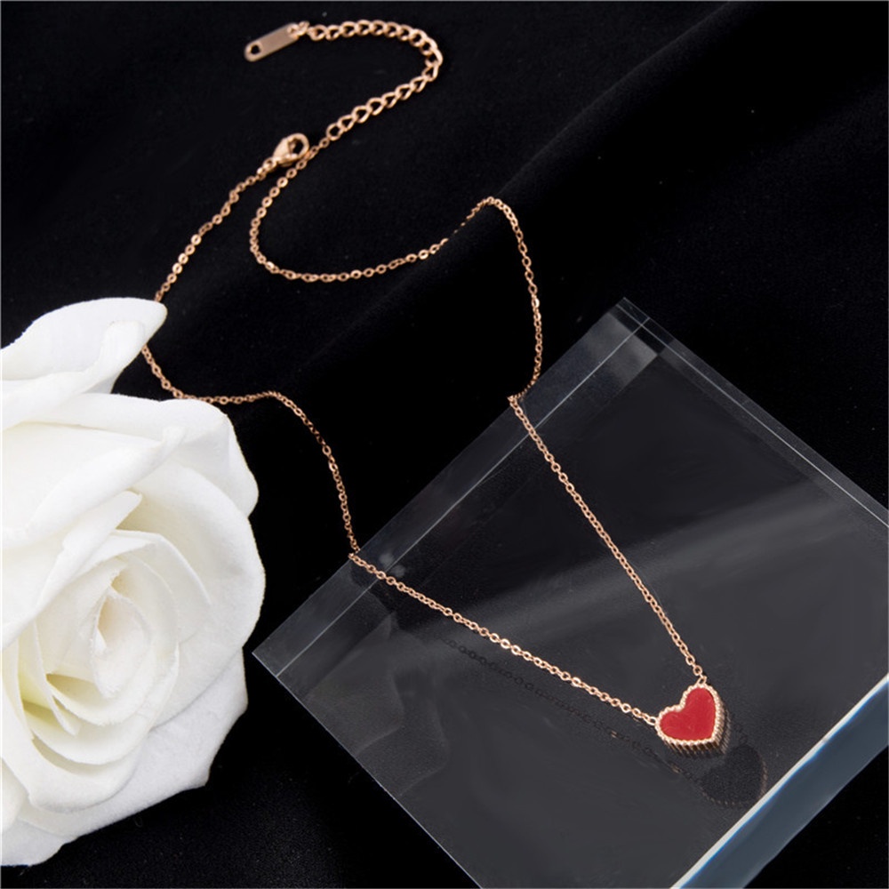 【COD Tangding】Kalung Rantai Klavikula Bentuk Hati Dua Sisi Bahan Titanium Steel Warna Rose Gold Gaya Korea Untuk Wanita