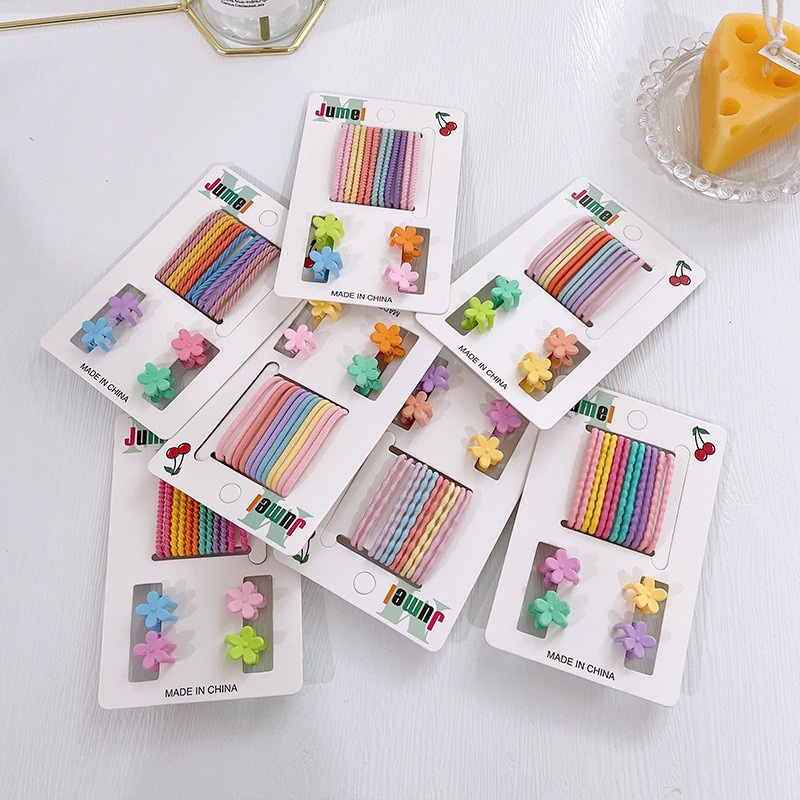 [16pcs] Ikat Rambut Set + Jedai Doff Mini Karet Rambut Jepit Rambut Set Warna Pastel Hair Ties Matte Hair Claw Clip