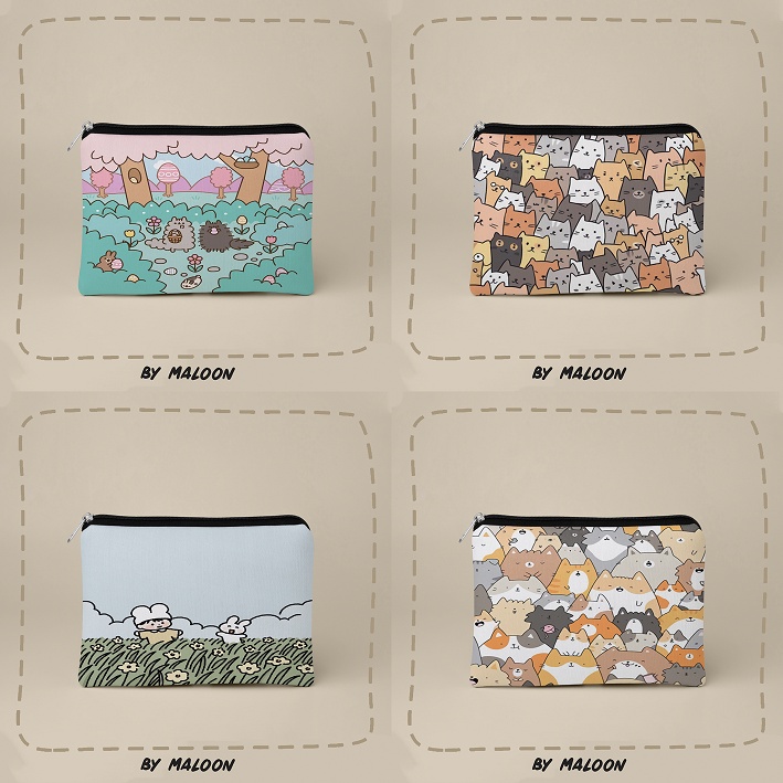 Dompet Pouch Wanita Kanvas Serbaguna Motif Lucu 02