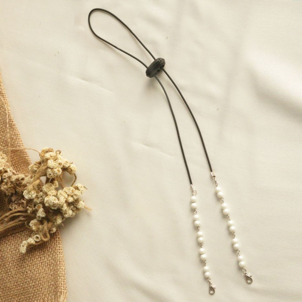 Strap Konektor Masker White Pearl by Pagi Masker Hijab Tali Kalung Manik 2in1 Serut Stopper Karet