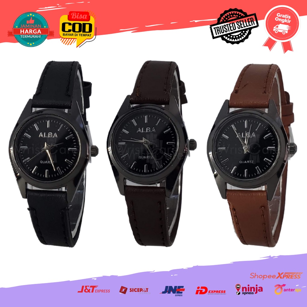 [COD] Jam Tangan Couple Fashion Analog Terbaru Remaja ABG Pria Wanita Strap Kulit Alba Branded Trendy Terbaru Termurah-Cewek