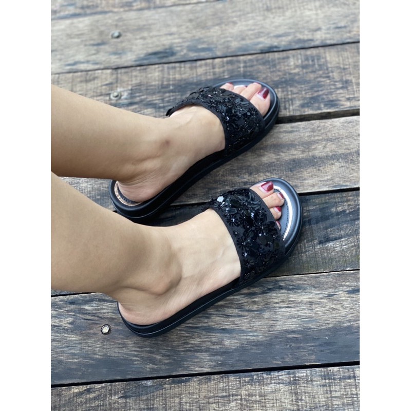 SANDAL WANITA FLAT PLATFORM SEQUINS ZS265 PREMIUM IMPORT