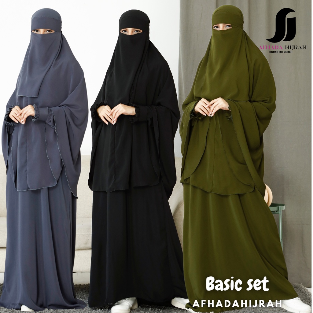 Gamis sunnah gamis set cadar basic set syari hitam terbaru murah