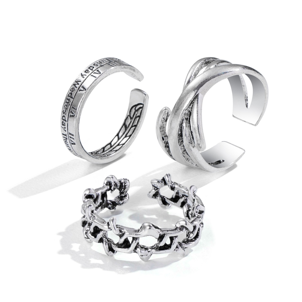 3pcs / Set Cincin Model Terbuka Adjustable Warna Silver Untuk Wanita