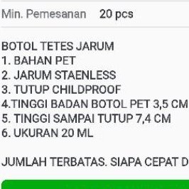 Botol Jarum Stainless Steal 10ml &amp; 20ml | Plastik PET Minyak Oli Oil | Tutup Childproff Child proff