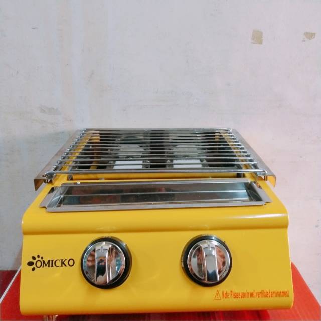 【COD】OMICKO Kompor Panggangan Sosis 2 Tungku/BBQ Grill Gas alat pemanggang daging stainles