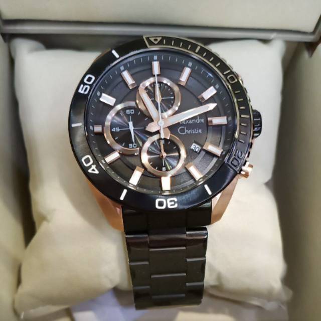 Baru jam tangan pria alexandre christie 6543mc black rosegold