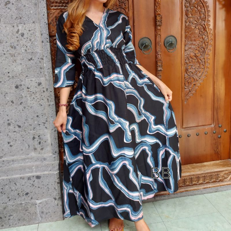 GAMIS BALI / DRES MOZA ( lengan lonceng)-Vanesa hitam