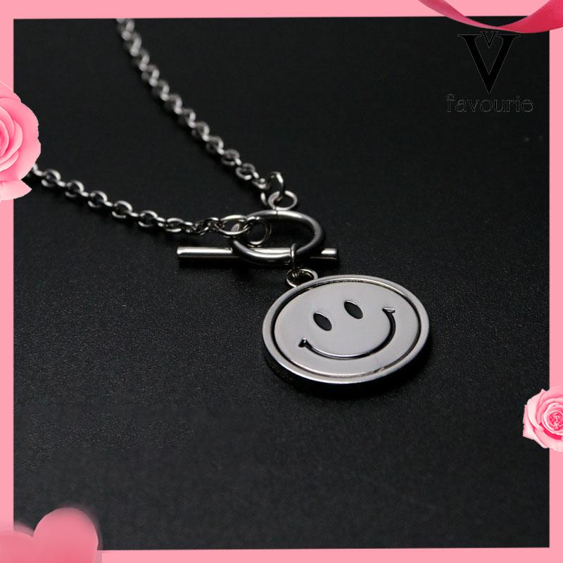 [COD]Kalung Rantai Sweater Rantai Klavikula Berputar Dua Sisi Smiley Necklace Pendant Necklace-FA