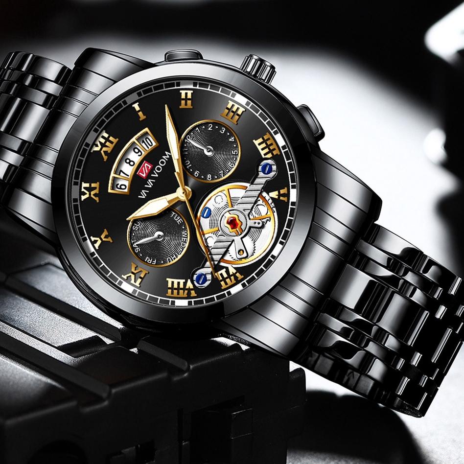 54 VaVa Voom 2453 Jam Tangan Pria Luxury Stainless Steel Tanggal Quartz Original Tahan Air Watch + K