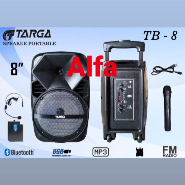 Speaker Portable Targa TB 8 Wireless Targa TB8 8 Inch Free 2 Mic