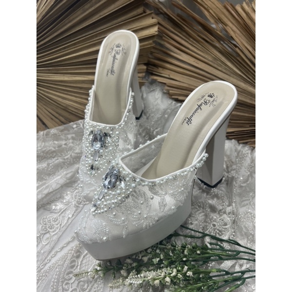 sepatu wanita wedding  syekinah putih 12cm tahu