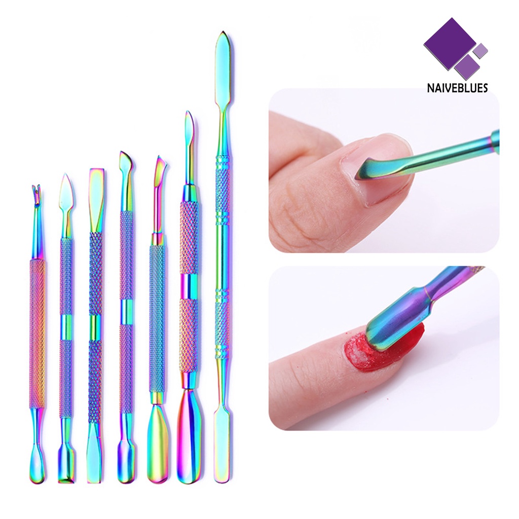 Naiveblue Alat Pendorong Kutikula / Kulit Mati Dua Sisi Bahan Stainless Steel Untuk Manicure / Nail Art