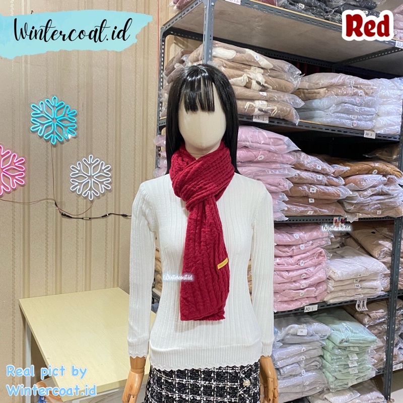 Long scarf women winter import syal musim dingin wanita rajut hangat knit knitted unisex cowok pria selendang-Red