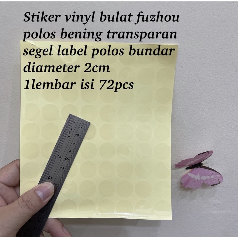 PROMO 1LEMBAR ISI 72TITIK STIKER VINYL BULAT FUZHOU POLOS BENING TRANSPARAN KUALITAS 3M DIAMETER 2CM