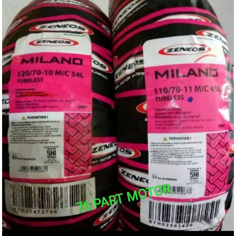 PAKET BAN TUBELESS ZENEOS UK. 120/70.10 &amp; 110/70 .11 FREE PENTIL