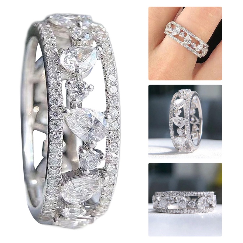 Cincin Wanita Warna Silver Hias Cubic Zirconia Bling Untuk Pesta
