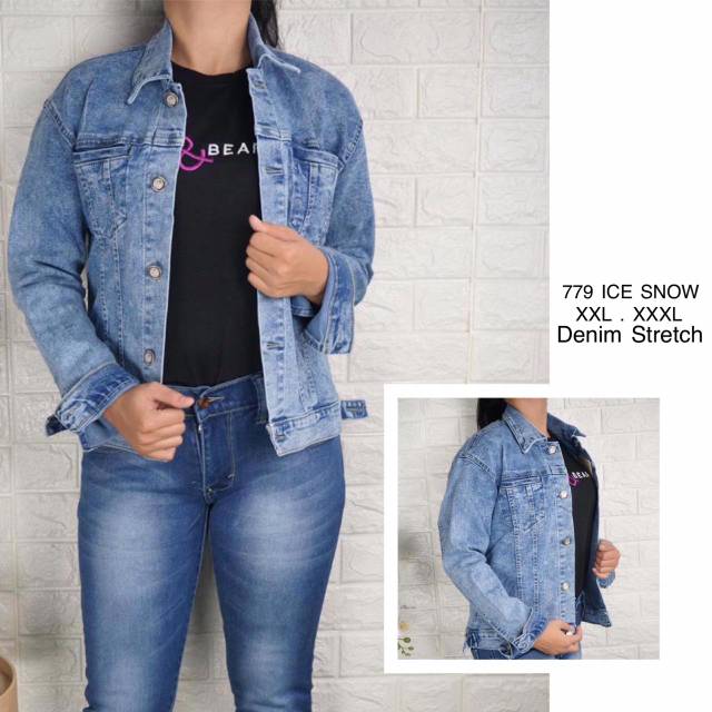 Jaket jeans wanita/cewek ukuran besar/jumbo snow blue