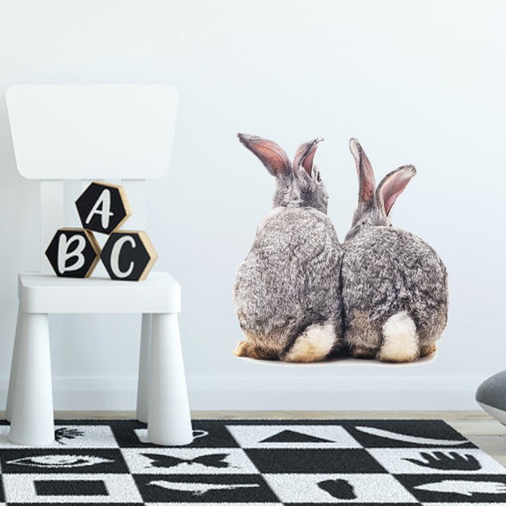 R-flower Two Bunny Wall Stiker Removable Kamar Tidur Ruang Tamu Rumah Dekorasi Tupai Fox Koalas Bird