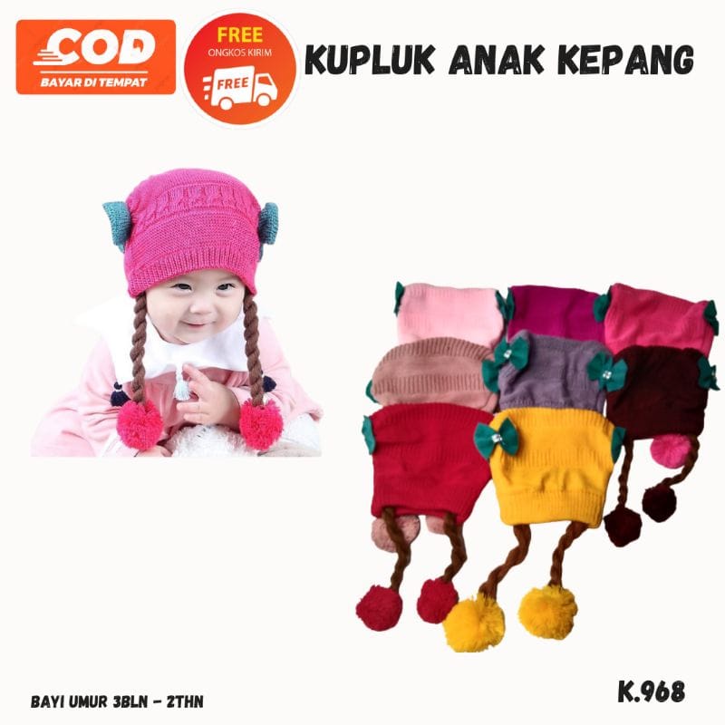 TOPI KUPLUK KEPANG ANAK BAYI BALITA FREE NAMA TOPI ANAK Perempuan NEW RAMBUT KEPANG/ Topi Bayi Kupluk Imut Lucu Baby Hat Wig