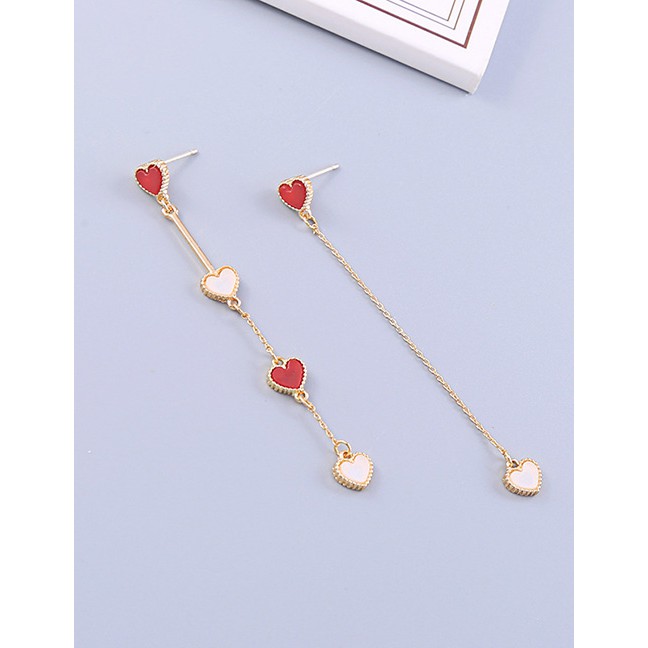 LRC Anting Tusuk Fashion Red Heart-shaped Acrylic Plate S925 Sterling Silver Earrings F95564