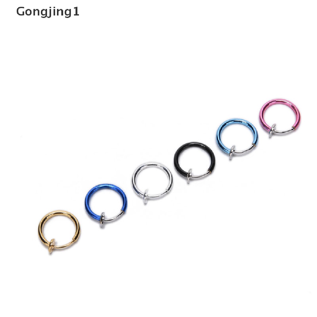Gongjing1 2 Pcs Anting Tindik Hidung / Bibir / Telinga Palsu Model Bulat Gaya Punk Untuk Unisex / Pria / Wanita