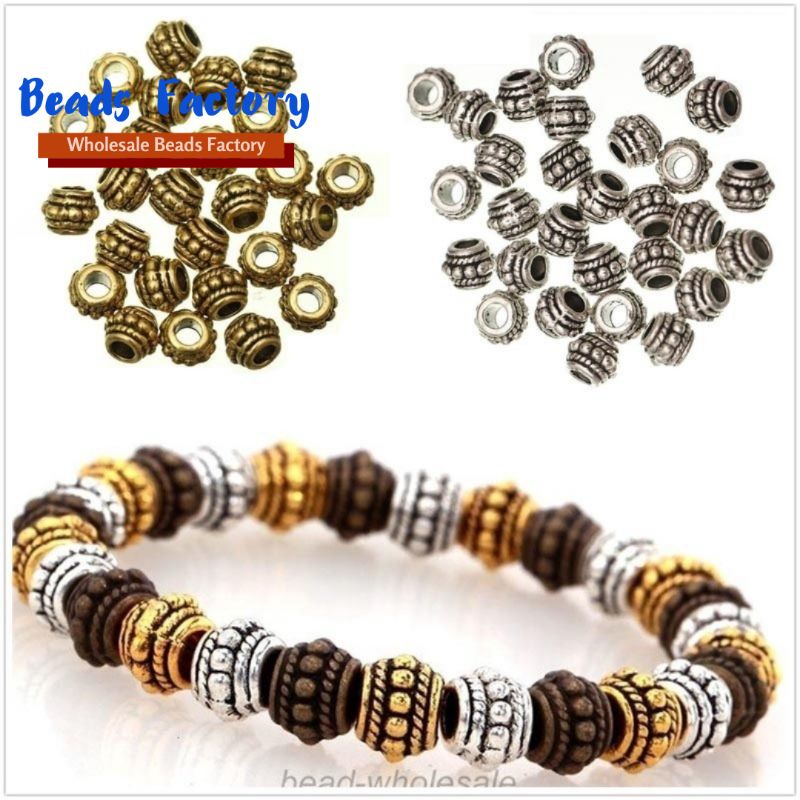 10/30pcs Manik-Manik Spacer Bulat Bahan Metal Warna Silver Ukuran 8x6mm Untuk Membuat Perhiasan