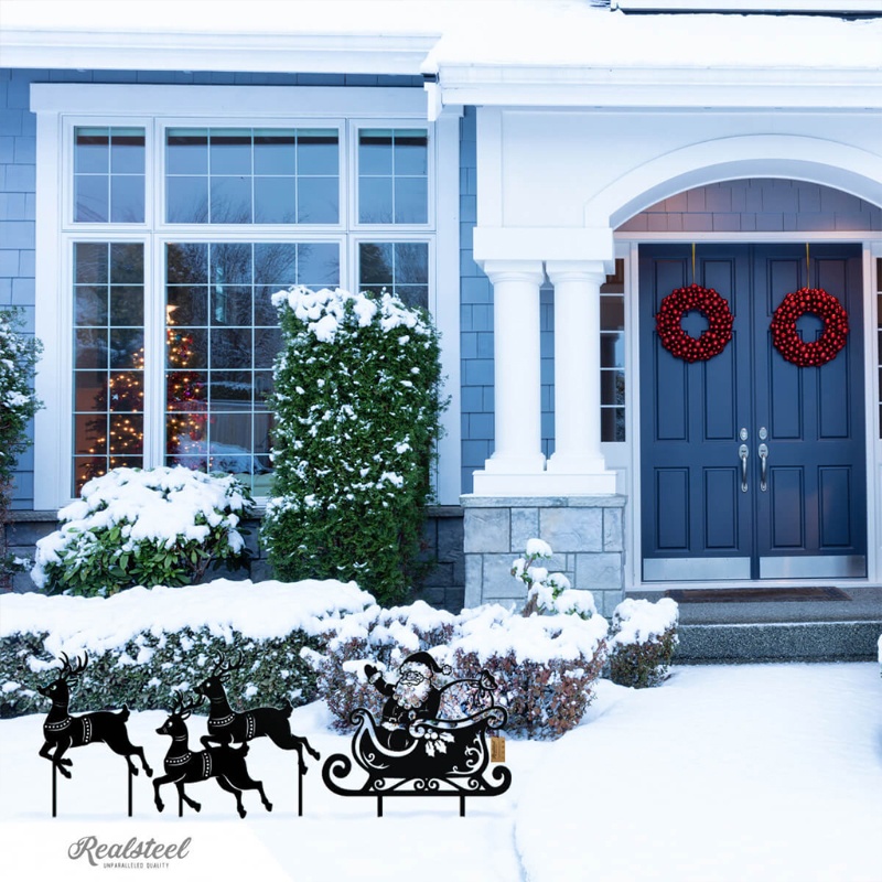 Siluet Rusa Santa Claus Bahan Logam Untuk Dekorasi Natal