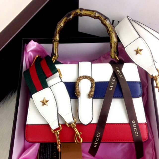 Ready Stock New Arrival GUCCI Dionysus Bamboo Panna White Striped BB Bag