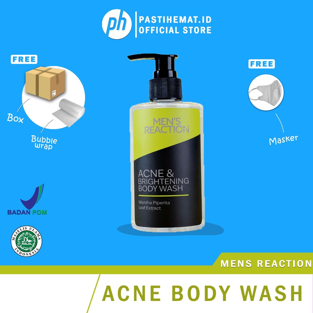 (ORIGINAL BONUS PARFUM) MENS REACTION BODY WASH ACNE SKIN SABUN MANDI PRIA SABUN MANDI JERAWAT BODY WASH BRIGHTENING