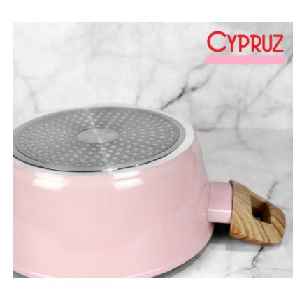 Cypruz PI-0801 Pink Ceramic Casserole Panci Tutup Kaca 24 cm Induksi